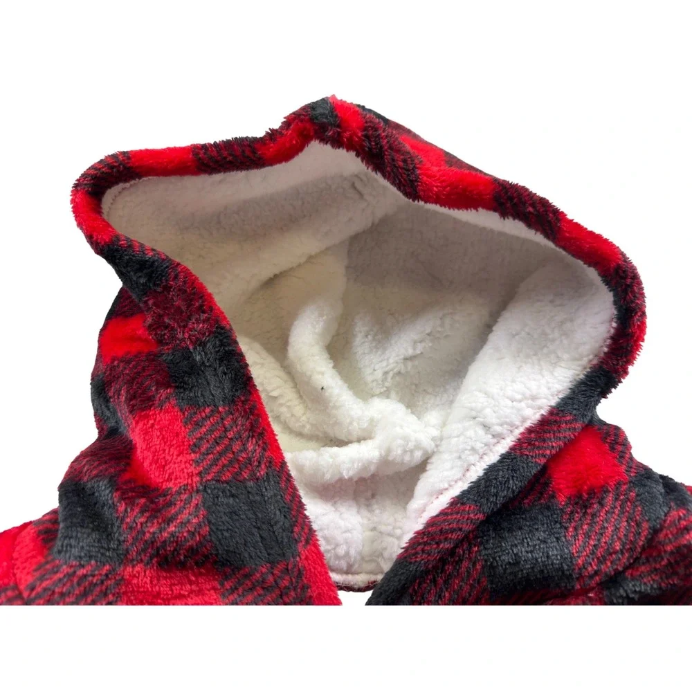 Sleep On It Wearable Blanket Hoodie Kids XS/S Red‎ Buffalo Plaid Sherpa Fleece